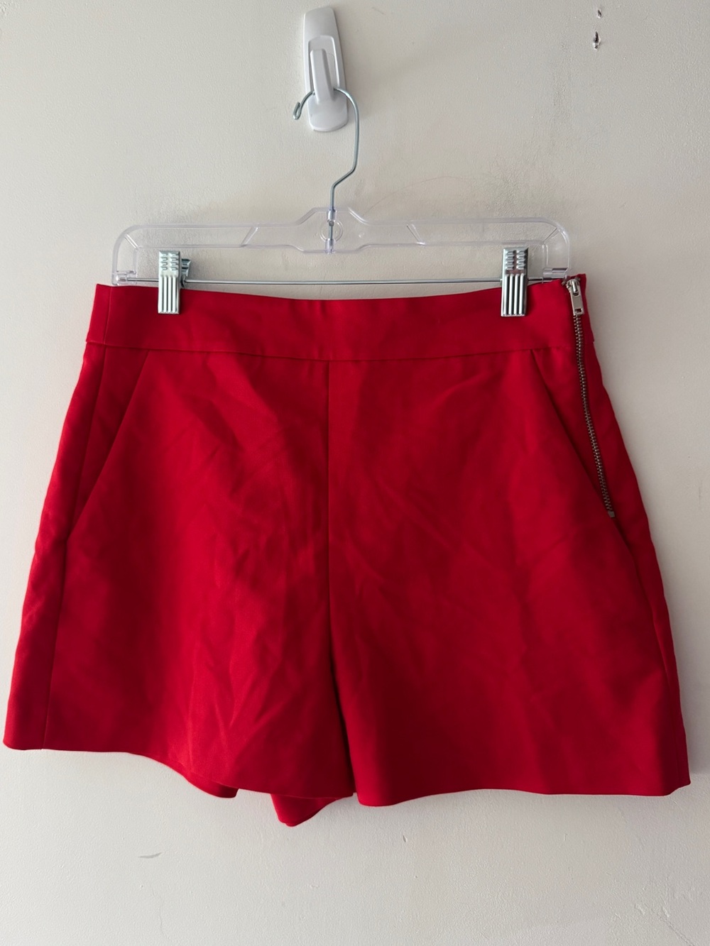 Zara Red High Waisted Shorts Zipper Detail